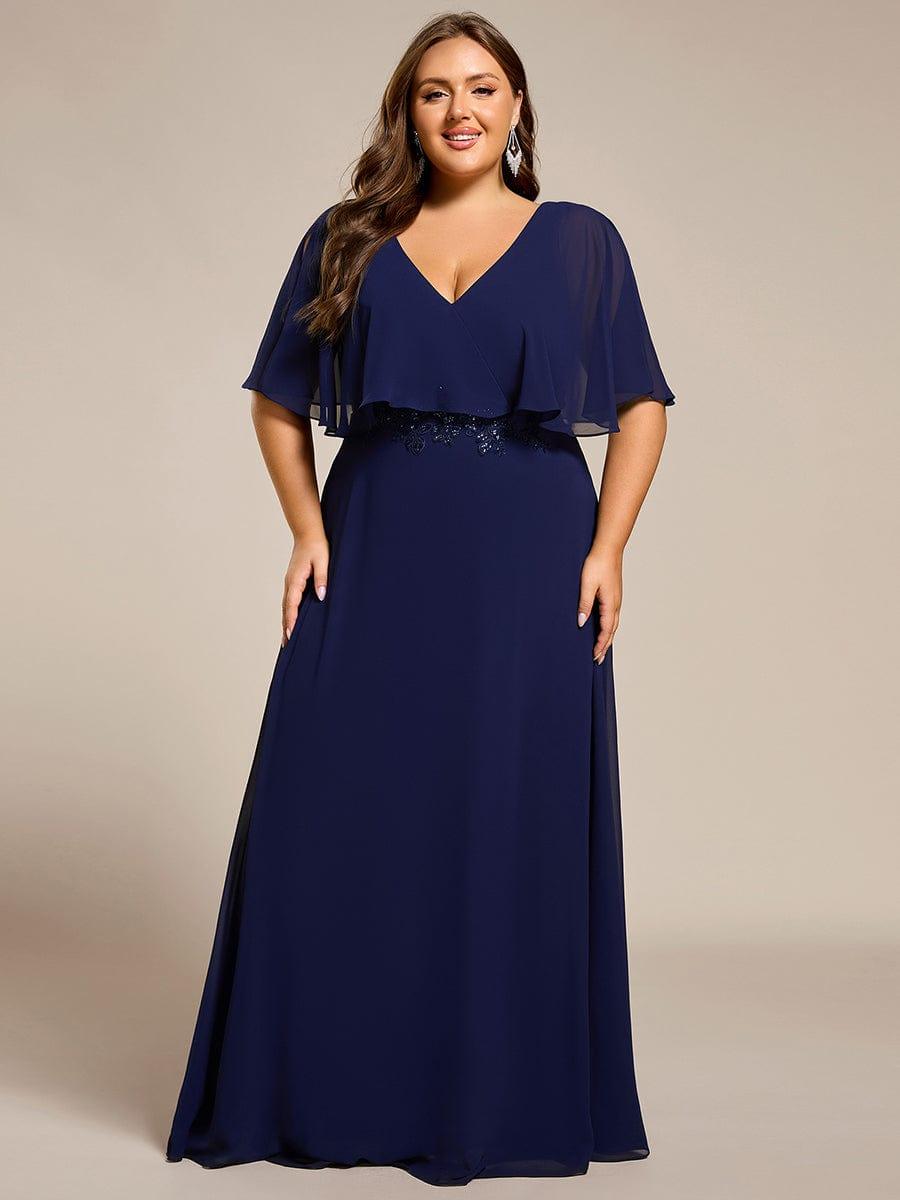 Cute Plus Size A-Line V-Neck Chiffon Formal Maxi Dress