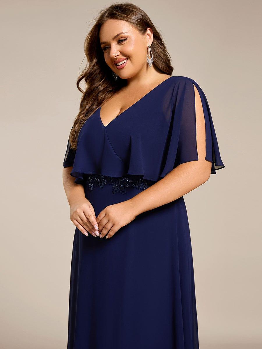 Cute Plus Size A-Line V-Neck Chiffon Formal Maxi Dress