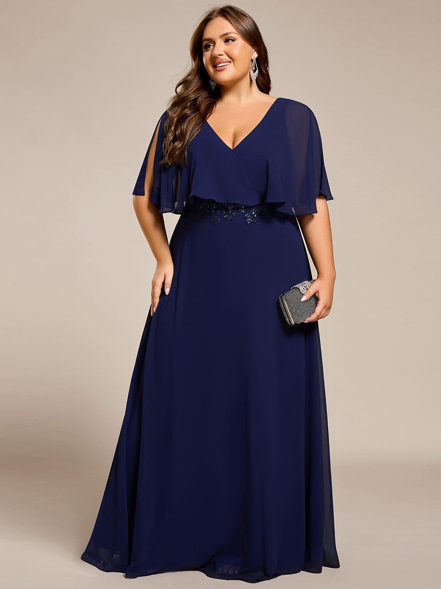 Cute Plus Size A-Line V-Neck Chiffon Formal Maxi Dress