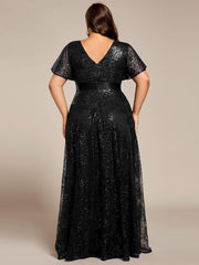 Dream Plus Size A-Line Sequin V-Neck Maxi Formal Dress with Sash