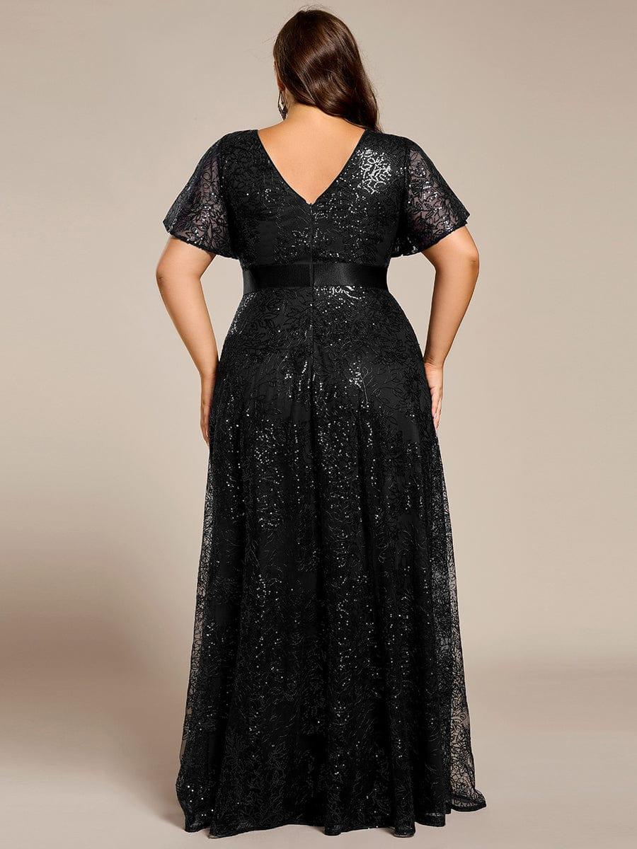 Dream Plus Size A-Line Sequin V-Neck Maxi Formal Dress with Sash