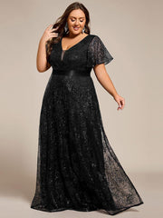 Dream Plus Size A-Line Sequin V-Neck Maxi Formal Dress with Sash
