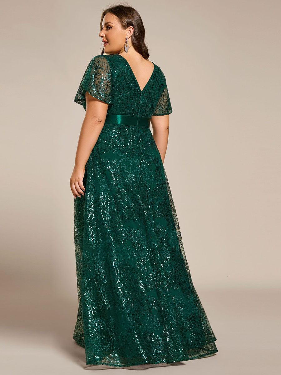 Dream Plus Size A-Line Sequin V-Neck Maxi Formal Dress with Sash