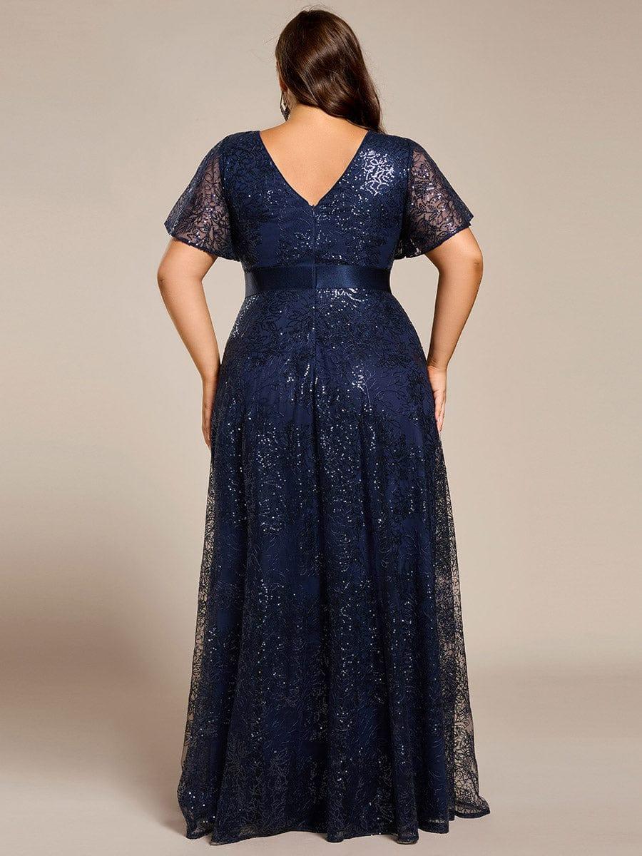 Dream Plus Size A-Line Sequin V-Neck Maxi Formal Dress with Sash