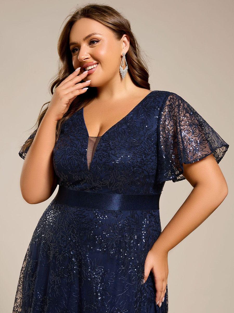 Dream Plus Size A-Line Sequin V-Neck Maxi Formal Dress with Sash