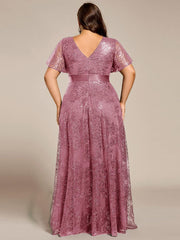 Dream Plus Size A-Line Sequin V-Neck Maxi Formal Dress with Sash