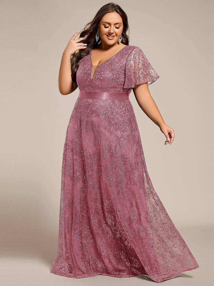 Dream Plus Size A-Line Sequin V-Neck Maxi Formal Dress with Sash