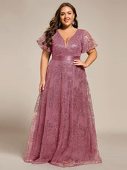 Dream Plus Size A-Line Sequin V-Neck Maxi Formal Dress with Sash