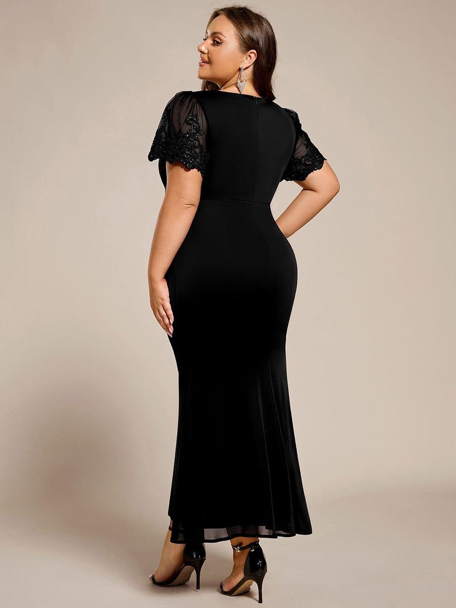 Sexy Plus Size Short Sleeves Mermaid V-Neck Formal Dress
