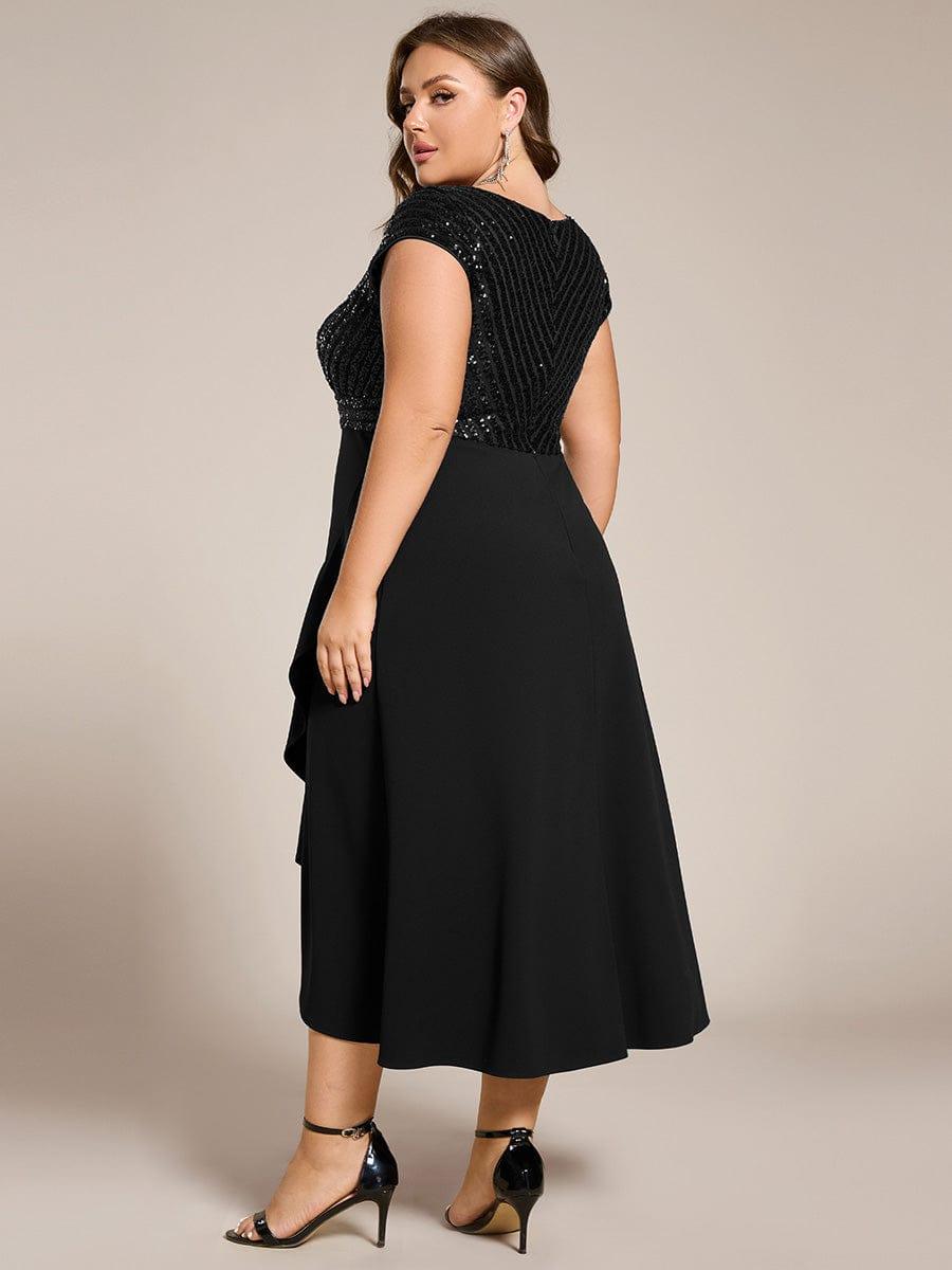 Dazzling Plus Size Sequin V-Neck A-Line Formal Dress