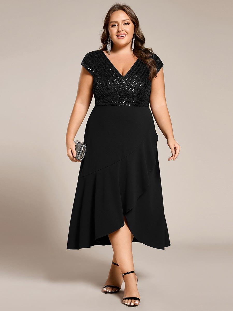 Dazzling Plus Size Sequin V-Neck A-Line Formal Dress
