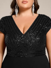 Dazzling Plus Size Sequin V-Neck A-Line Formal Dress