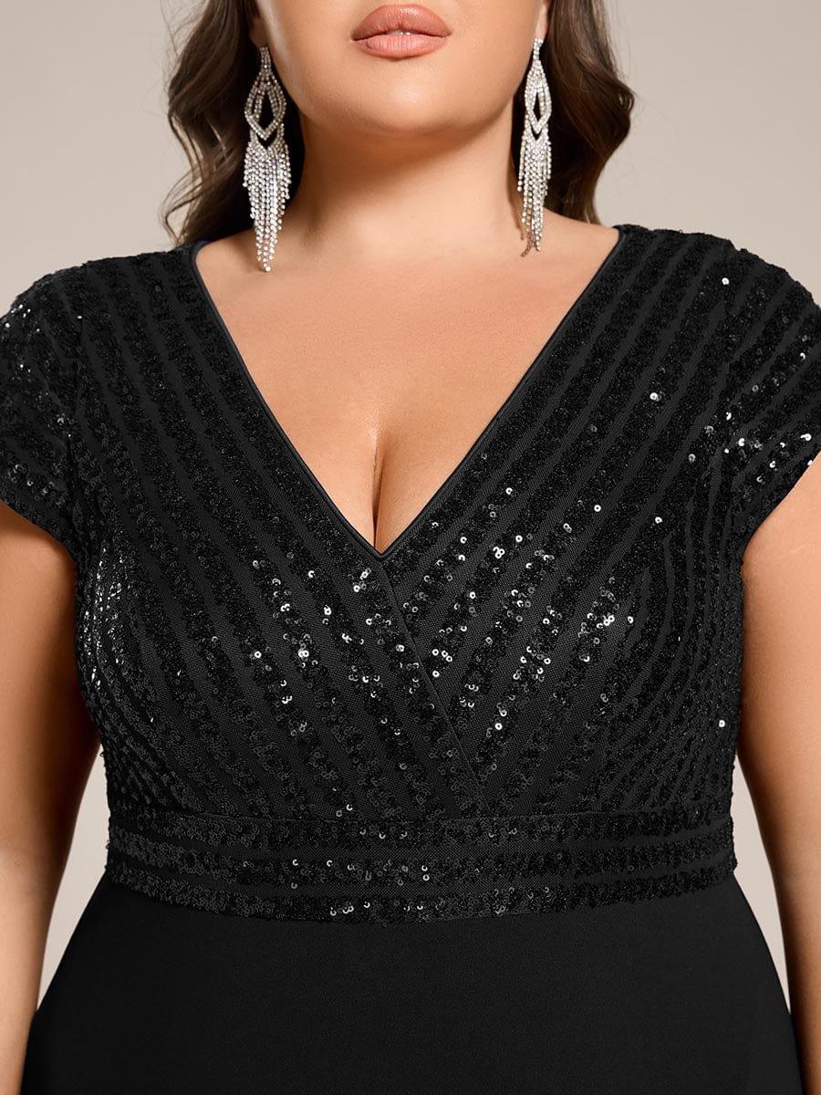 Dazzling Plus Size Sequin V-Neck A-Line Formal Dress