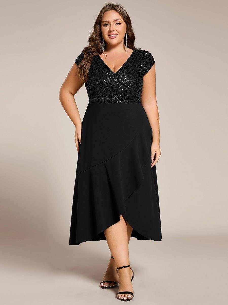 Dazzling Plus Size Sequin V-Neck A-Line Formal Dress