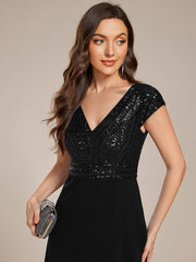 Radiant A-Line V-Neck Sequin Formal Dress