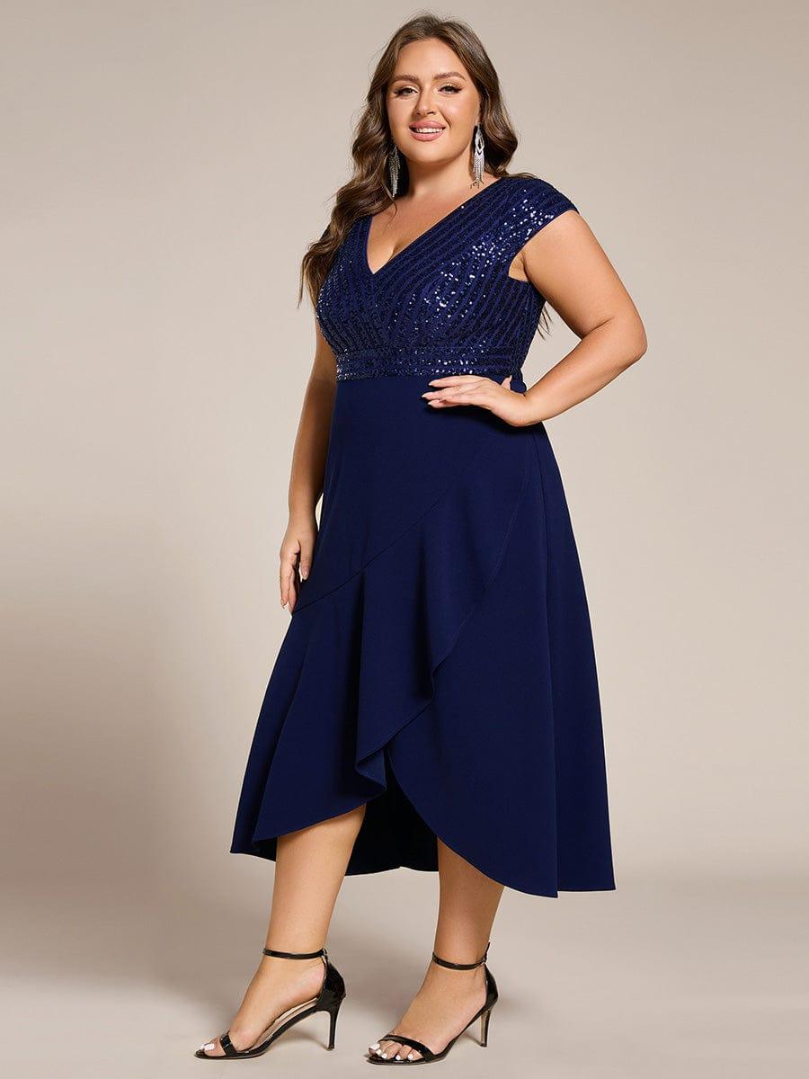 Dazzling Plus Size Sequin V-Neck A-Line Formal Dress