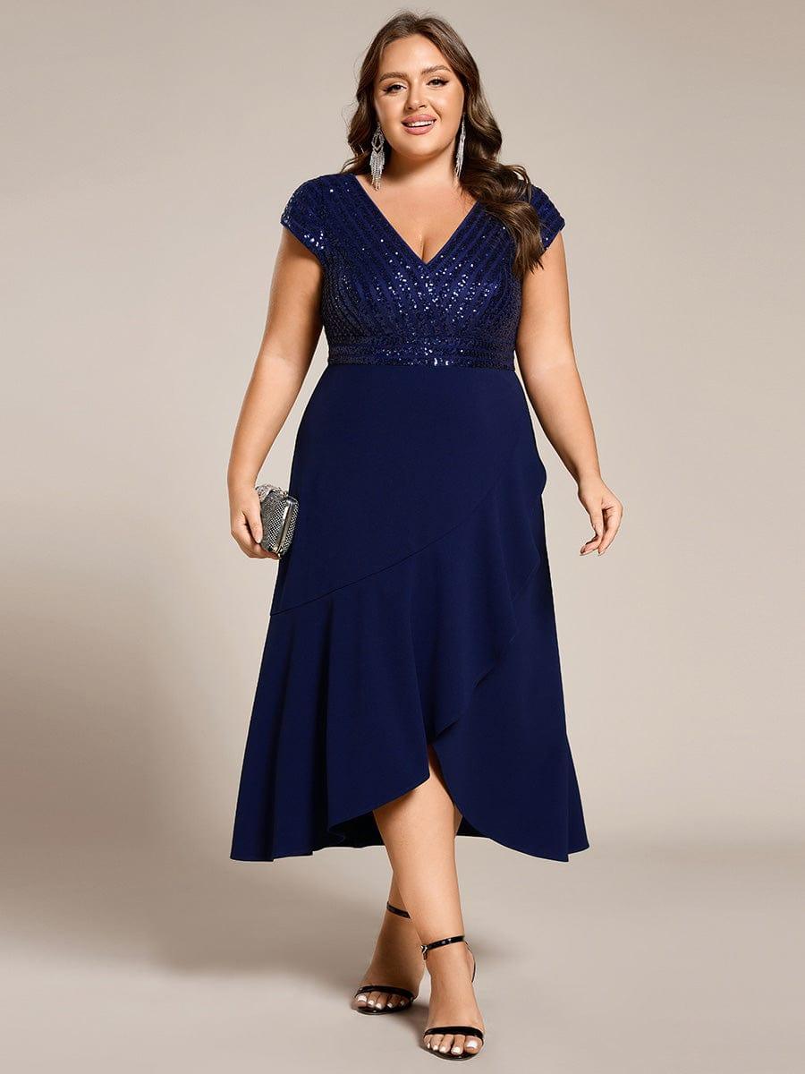 Dazzling Plus Size Sequin V-Neck A-Line Formal Dress