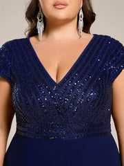 Dazzling Plus Size Sequin V-Neck A-Line Formal Dress