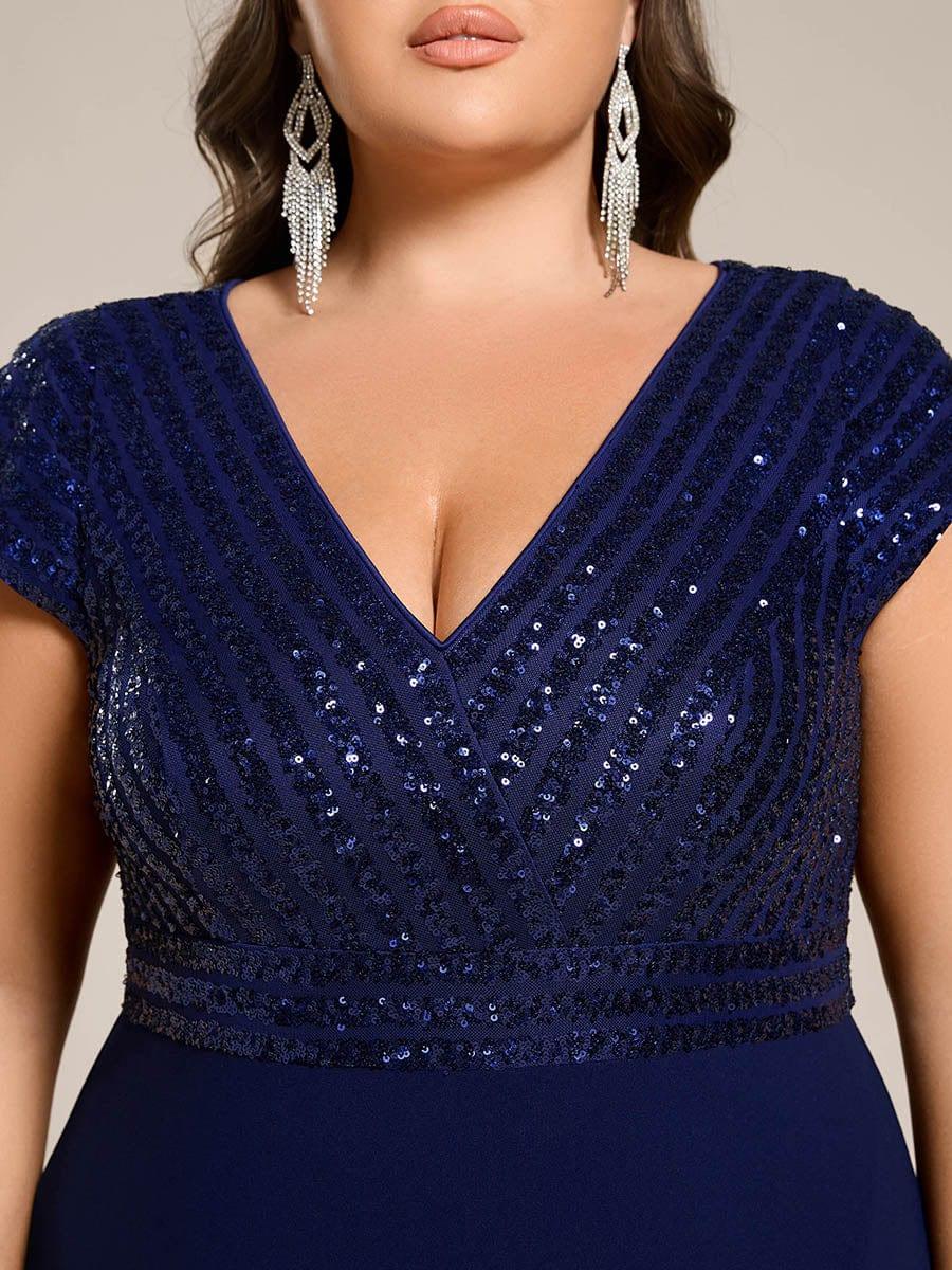 Dazzling Plus Size Sequin V-Neck A-Line Formal Dress