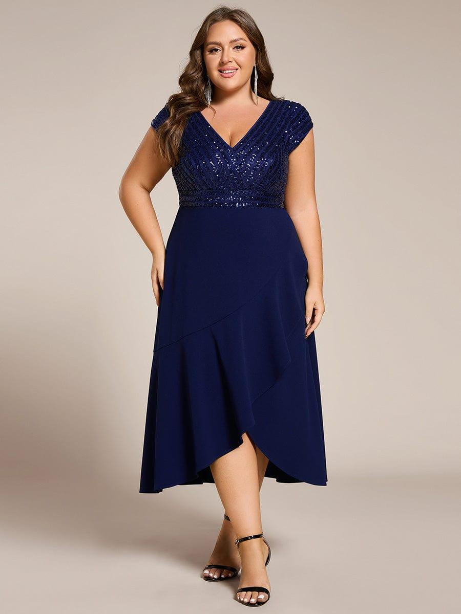 Dazzling Plus Size Sequin V-Neck A-Line Formal Dress