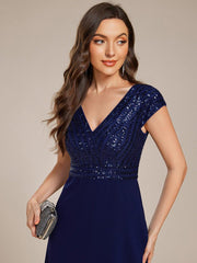 Radiant A-Line V-Neck Sequin Formal Dress