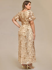 Wonderful Plus Size Sequin V-Neck Mermaid Formal Dress Tea-Length