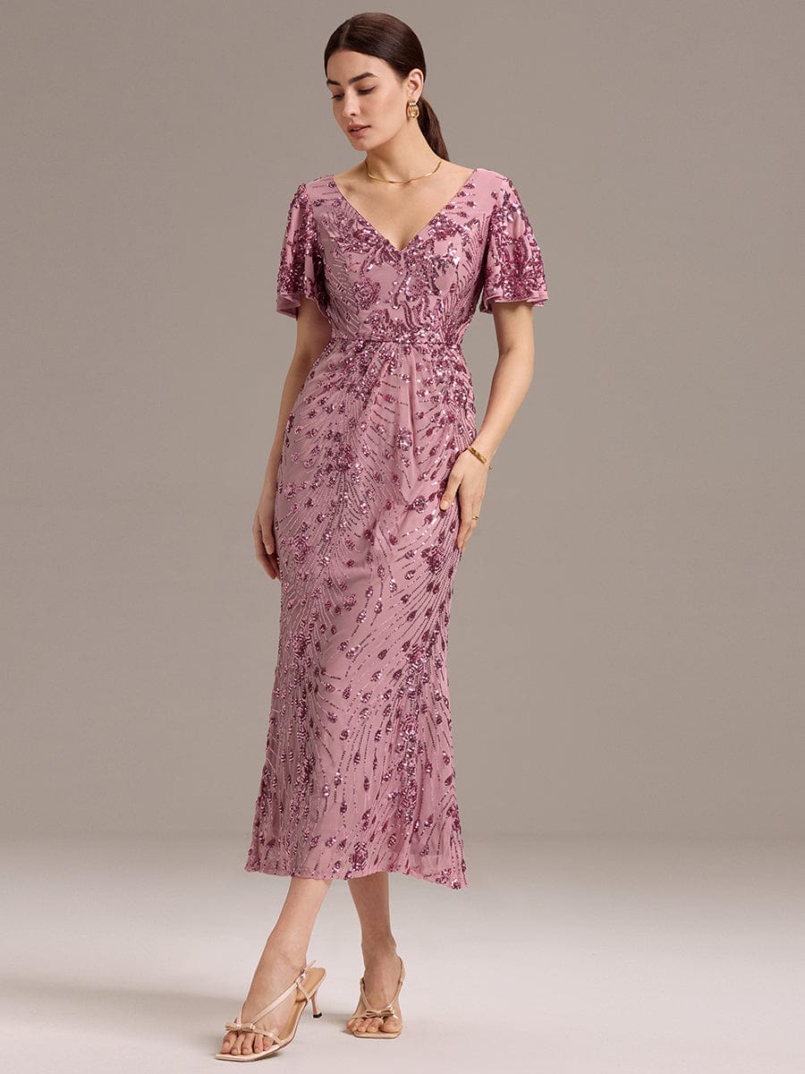 Dazzling Sequin Mermaid V-Neck Formal Dress with Embroidery