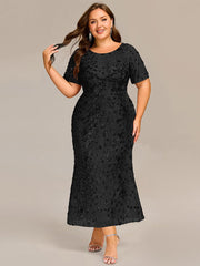 Radiant Plus Size Sequin Tea-Length Mermaid Formal Dress