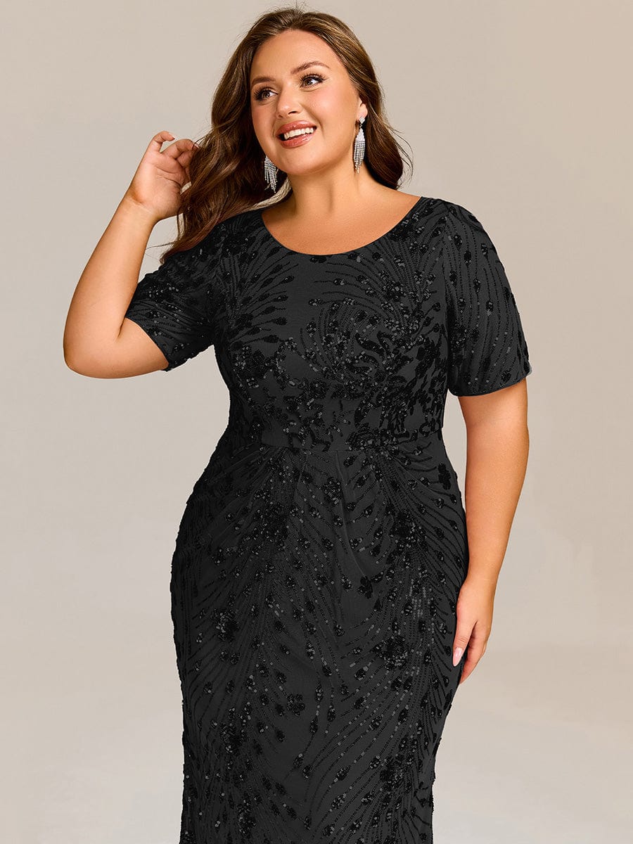 Radiant Plus Size Sequin Tea-Length Mermaid Formal Dress