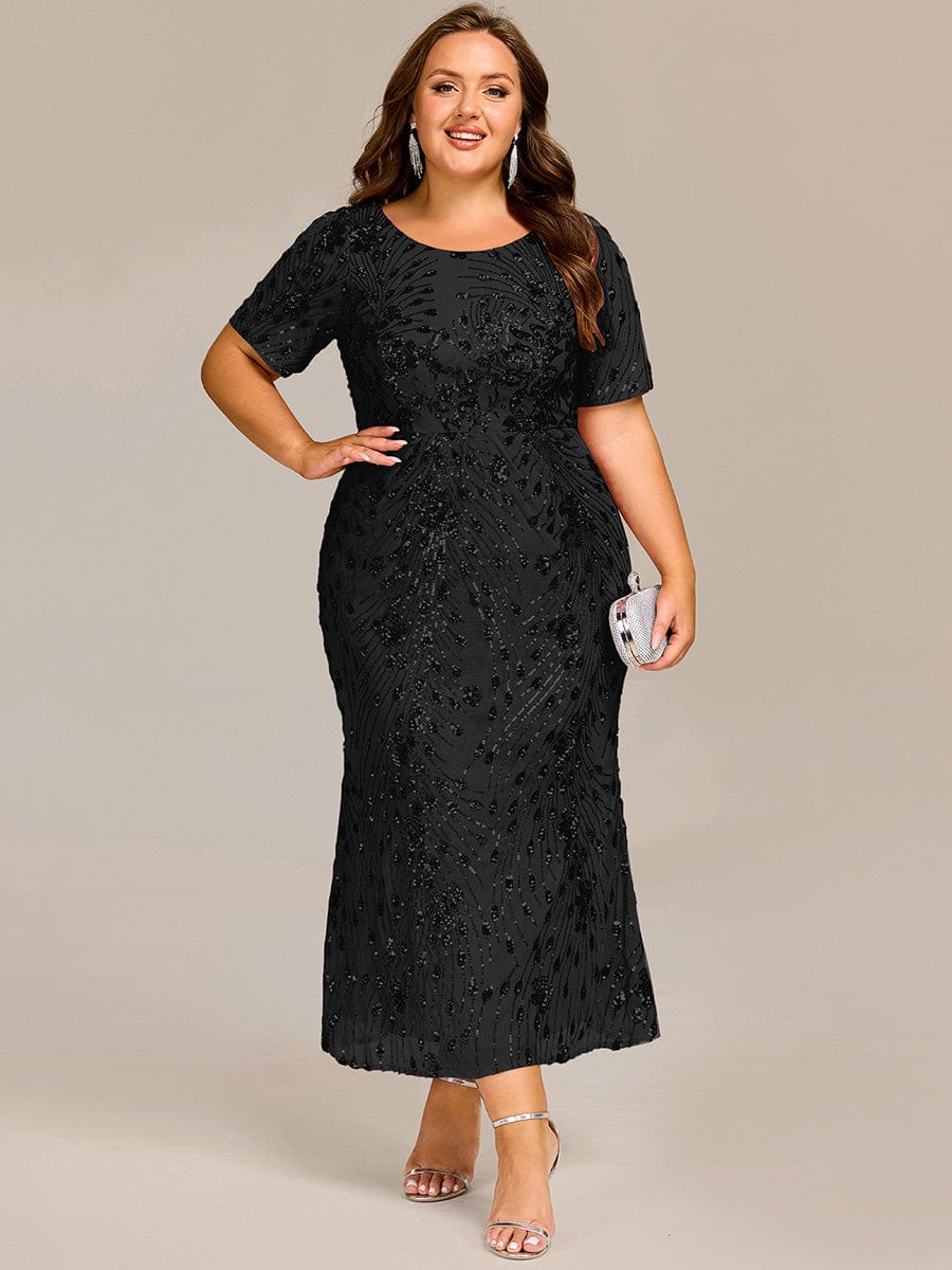 Radiant Plus Size Sequin Tea-Length Mermaid Formal Dress