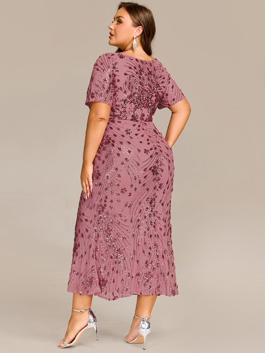 Radiant Plus Size Sequin Tea-Length Mermaid Formal Dress