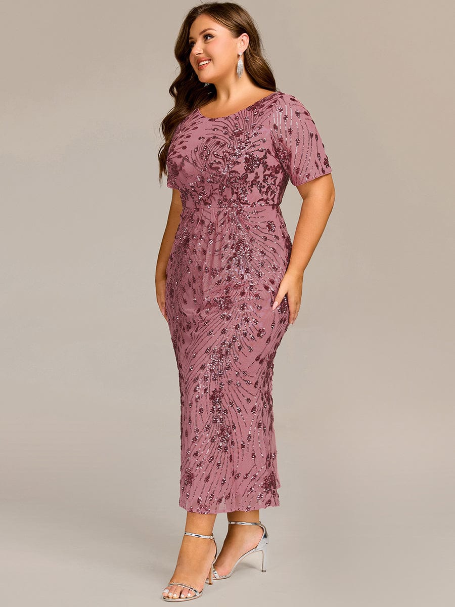 Radiant Plus Size Sequin Tea-Length Mermaid Formal Dress