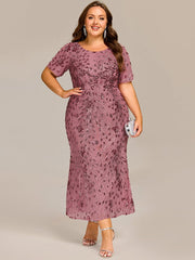 Radiant Plus Size Sequin Tea-Length Mermaid Formal Dress