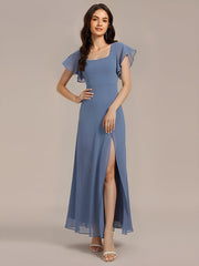 Gorgeous Floral Flutter Sleeve A-Line Formal Dress with Slit