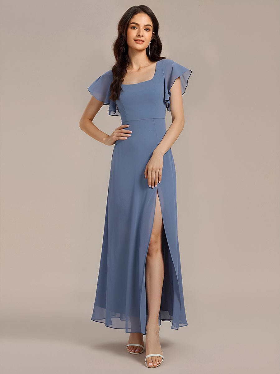 Gorgeous Floral Flutter Sleeve A-Line Formal Dress with Slit