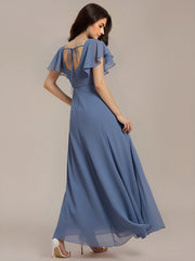 Gorgeous Floral Flutter Sleeve A-Line Formal Dress with Slit