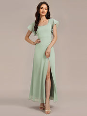Gorgeous Floral Flutter Sleeve A-Line Formal Dress with Slit