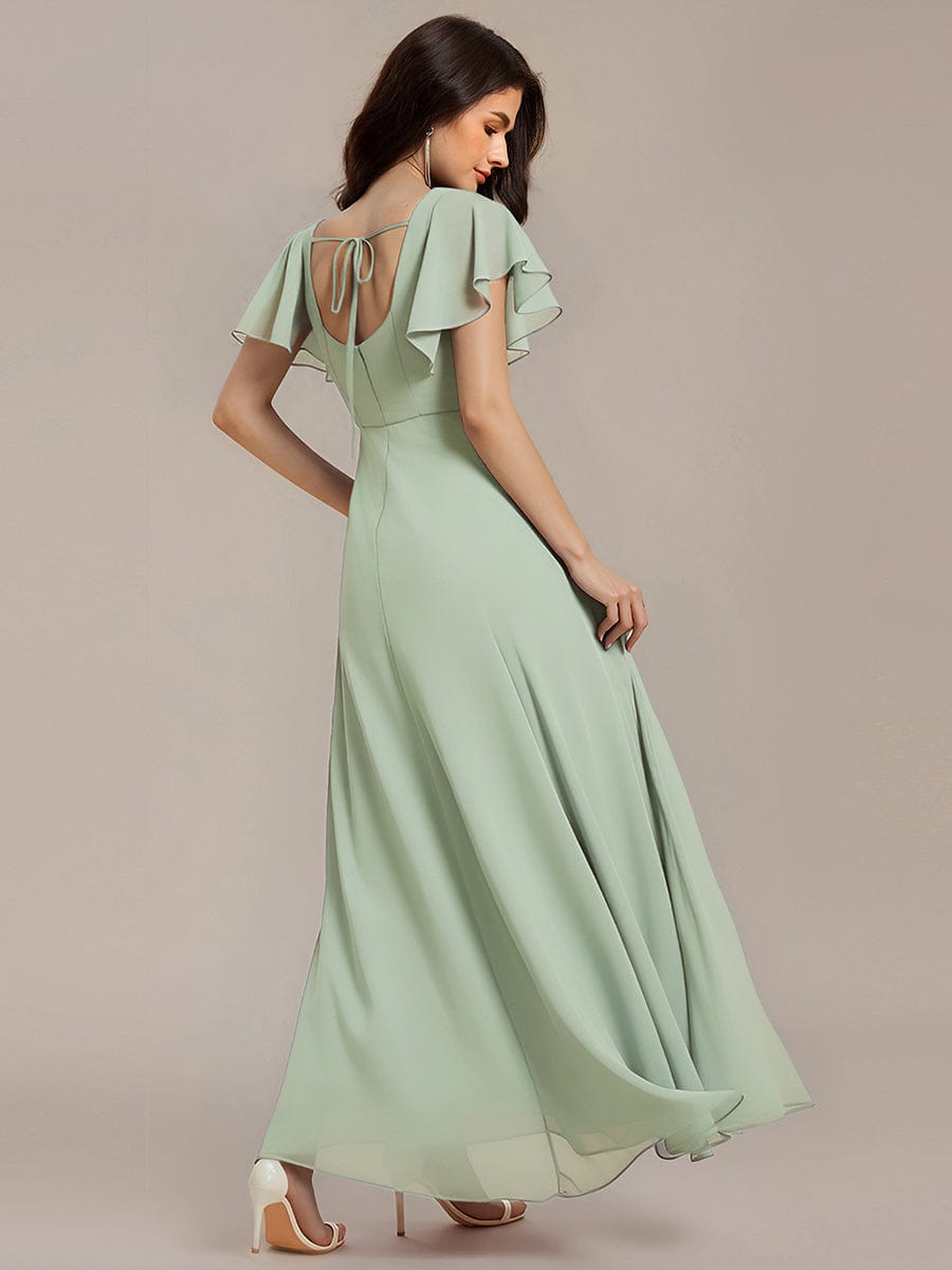 Gorgeous Floral Flutter Sleeve A-Line Formal Dress with Slit