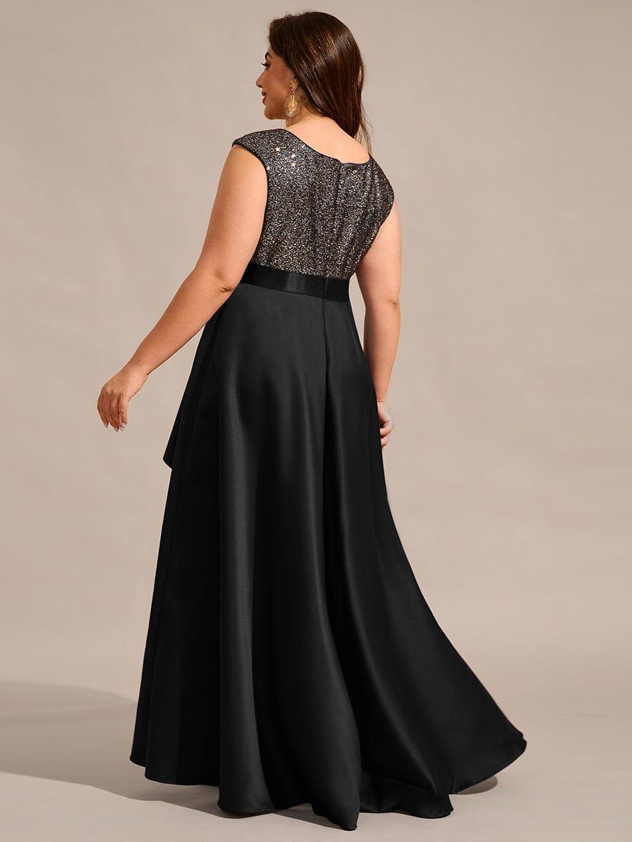 Sexy Plus Size Sequin Scoop Neck Hi-Lo Satin Formal Evening Dress