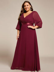 Empire V-Neck Chiffon A-Line Maxi Formal Evening Dress with Long Sleeves