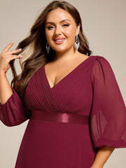 Empire V-Neck Chiffon A-Line Maxi Formal Evening Dress with Long Sleeves