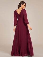 Empire V-Neck Chiffon A-Line Maxi Formal Evening Dress with Long Sleeves