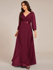 Empire V-Neck Chiffon A-Line Maxi Formal Evening Dress with Long Sleeves