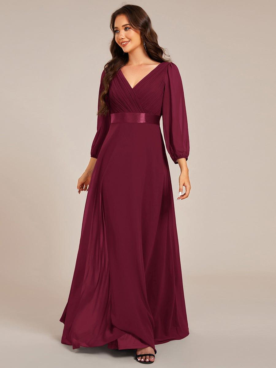 Empire V-Neck Chiffon A-Line Maxi Formal Evening Dress with Long Sleeves
