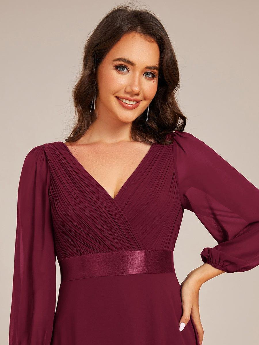 Empire V-Neck Chiffon A-Line Maxi Formal Evening Dress with Long Sleeves