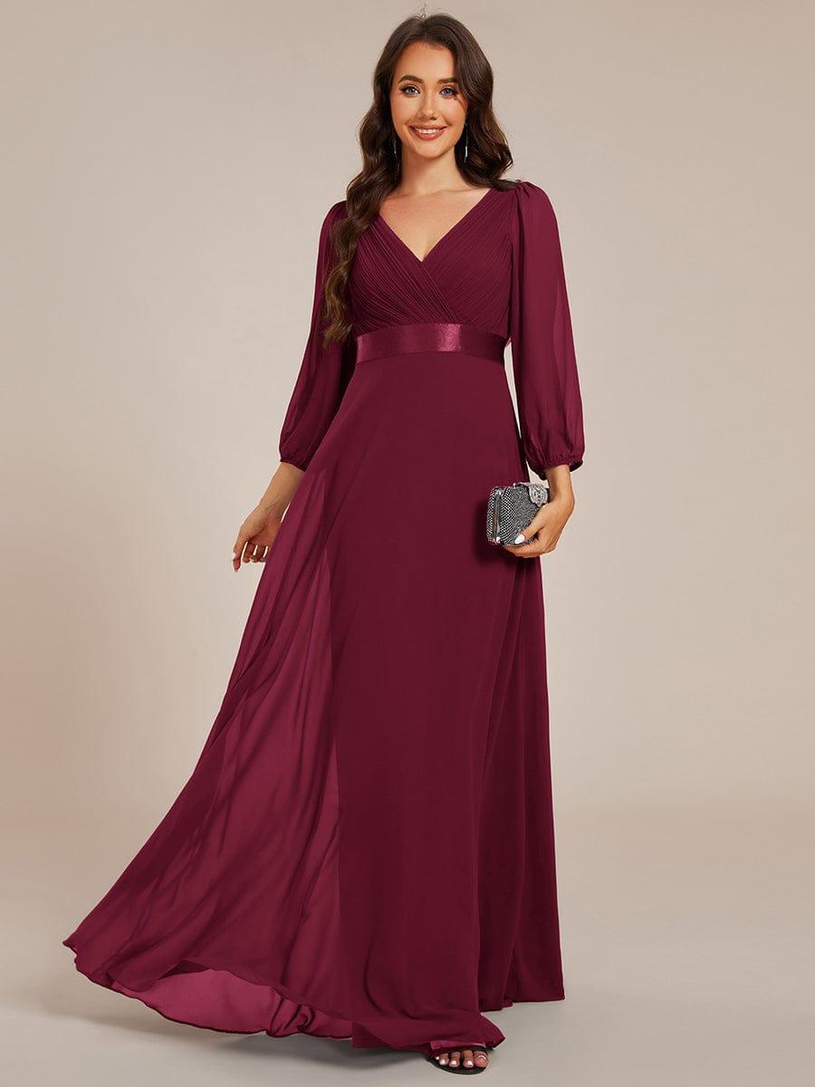 Empire V-Neck Chiffon A-Line Maxi Formal Evening Dress with Long Sleeves