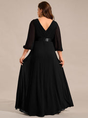 Empire V-Neck Chiffon A-Line Maxi Formal Evening Dress with Long Sleeves