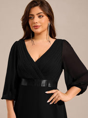 Empire V-Neck Chiffon A-Line Maxi Formal Evening Dress with Long Sleeves