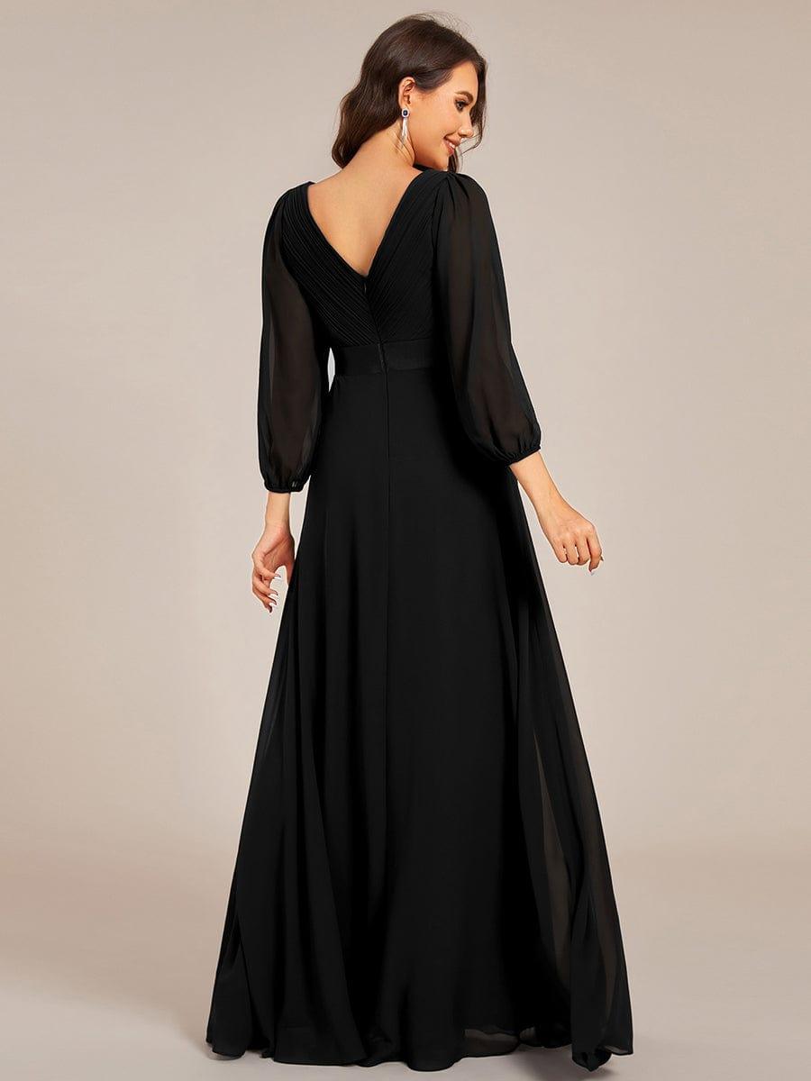 Empire V-Neck Chiffon A-Line Maxi Formal Evening Dress with Long Sleeves