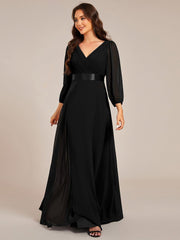 Empire V-Neck Chiffon A-Line Maxi Formal Evening Dress with Long Sleeves